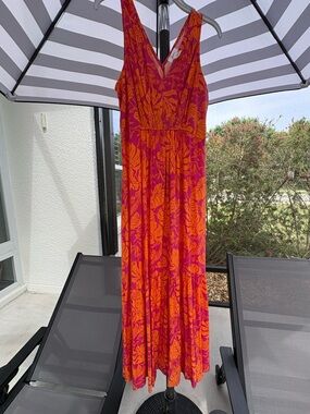 Japna Pink and Orange Floral Maxi Dress